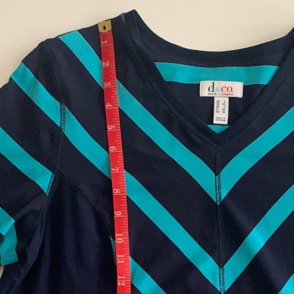 NWOT Denim & Co. Color Block V-Neck Aqua Blue/Navy 3/4 Sleeve Shirt Size Large - Picture 8 of 11
